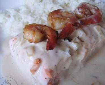 Pavés de saumon et crevettes marinées au vinaigre fruits de la passion