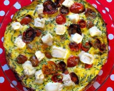 Frittata aux tomates fraîches, tomates rôties, tome de chèvre et herbes