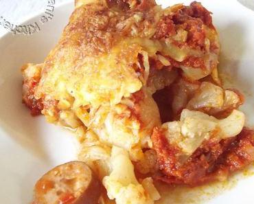 Gratin de chou fleur à la sauce tomate et saucisse