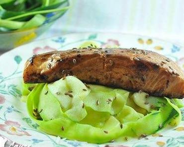 Saumon caramélisé et ses tagliatelles de courgette