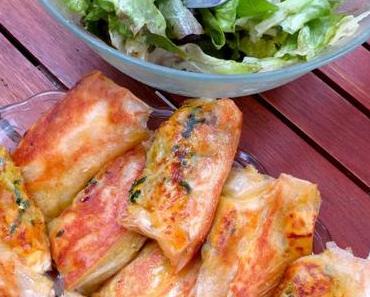 Bricks aux courgettes jaunes, menthe et feta