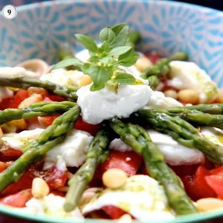 Salade de pâtes asperges tomates et mozzarella