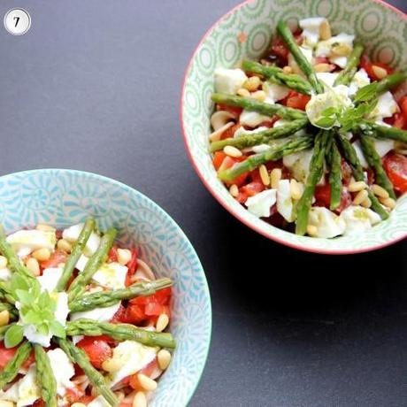 Salade de pâtes asperges tomates et mozzarella