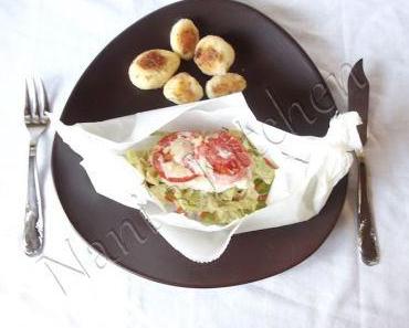 Cabillaud en papillote sur lit de chou vert