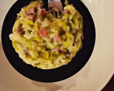 Risotto aux poireaux et noix de jambon