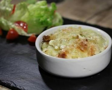 Ecrasé de pommes de terre aux poireaux, gratiné au maroilles