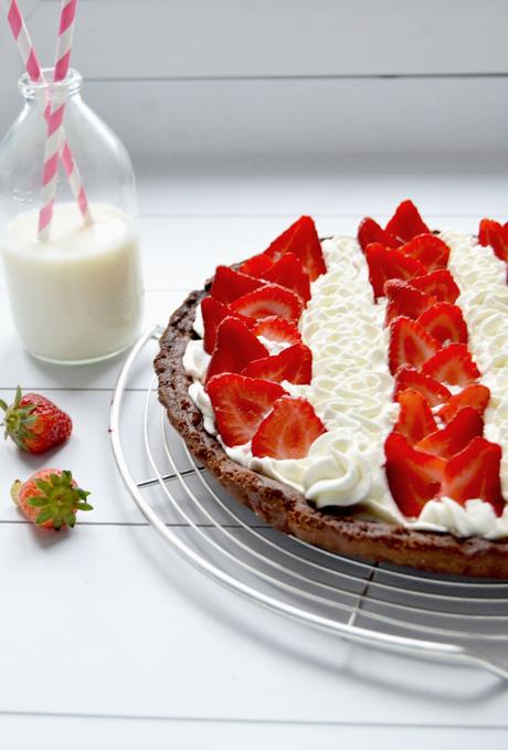 Tarte fraises pâte sablée chocolat/chantilly mascarpone