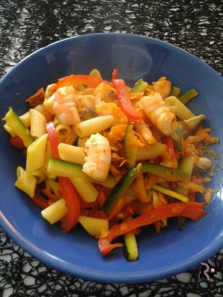 wok crevettes légumes chorizo