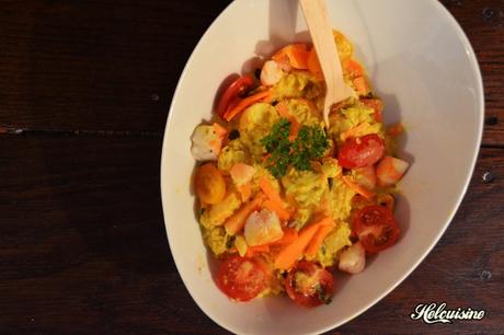 Salade de lentilles corail et crevettes au curry