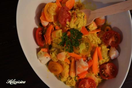 Salade de lentilles corail et crevettes au curry