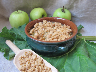 Croque-miettes rhubarbe pommes (crumble)