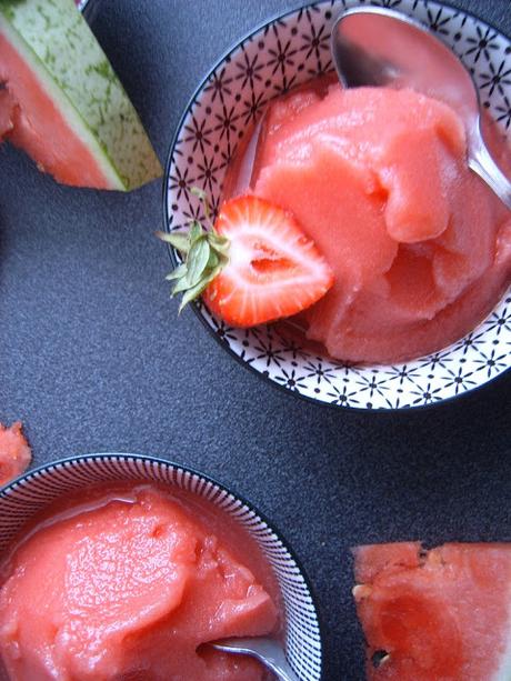 Sorbet pastèque et fraises. (Avec ou sans sorbetière)