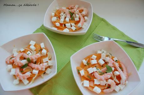 salade melon, feta et crevettes