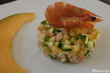 Tartare de crevettes et courgettes au melon