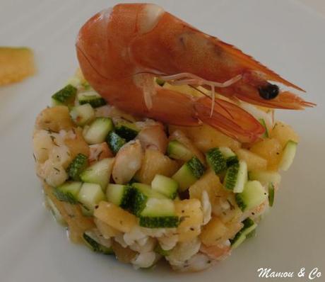 Tartare de crevettes et courgettes au melon