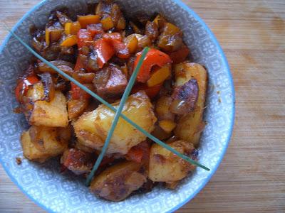 Poêlée de légumes et pommes de terre au Chorizo.