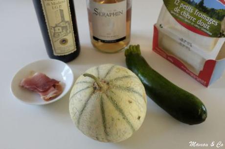 Carpaccio de melon, chèvre et chips de courgettes