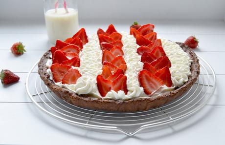 Tarte fraises pâte sablée chocolat/chantilly mascarpone