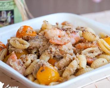 Pâtes au pesto d’artichaut et aux crevettes