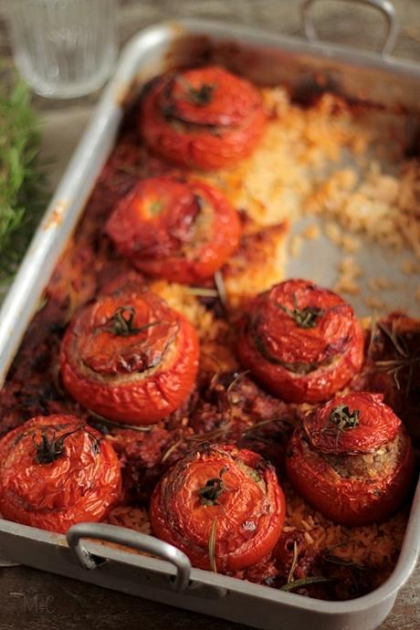 Tomates Farcies au Veau, Herbes & Riz