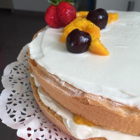 sweet kwisine, génoise, mangue, fruit de la passion, gâteau d'anniversaire, chantilly, mascarpone, vanille