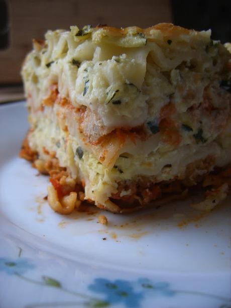 Lasagne courgette, ricotta et viande hachée.