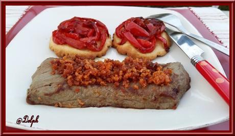 Boeuf au Crumble de Chorizo et Tatins de Poivrons