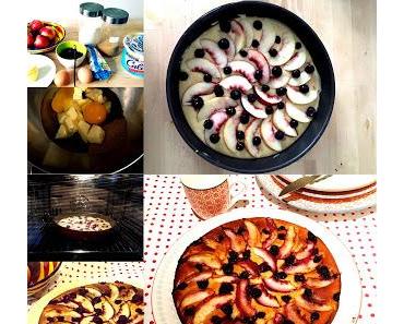 Gâteau moelleux au fromage blanc, nectarines et myrtilles