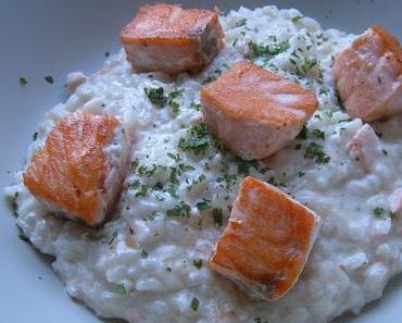 Risotto crémeux et citronné au dés de saumon.