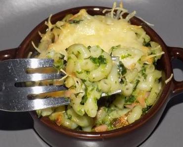 Gratin de coquillettes, saumon et épinard