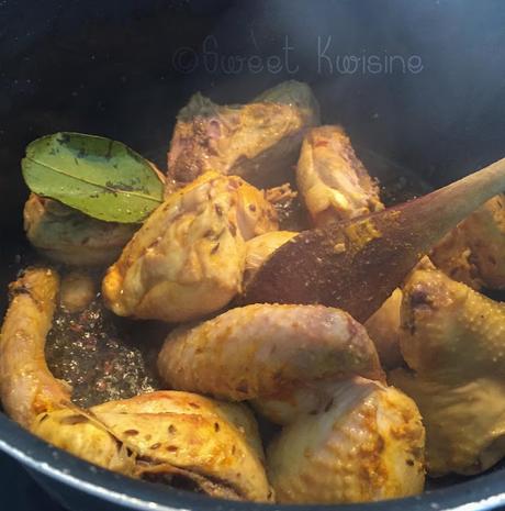 Sweet Kwisine, poulet, colombo, colbou, curry, graines à roussir, pâte à colombo, cuisine antillaise, martinique, aubergine, haricots verts