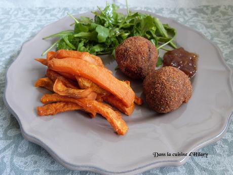 Boulettes de confit de canard au foie gras / Duck confit balls and foie gras heart