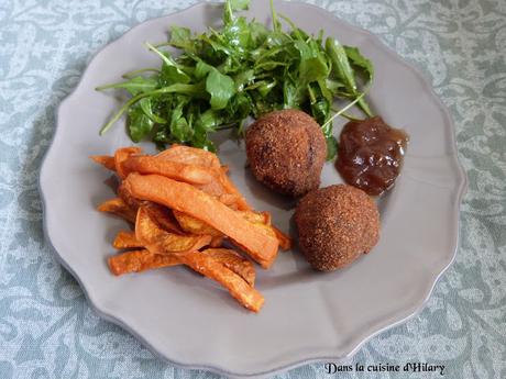 Boulettes de confit de canard au foie gras / Duck confit balls and foie gras heart