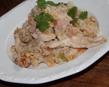 RIZ AU POULET, JAMBON BLANC ET CACAHUETES