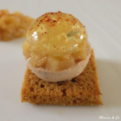 Boule de foie gras, gelée de Sauternes et brunoise de poires