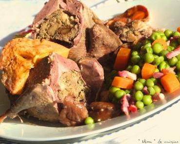 ღ " Miam " Pigeons farcis aux raisins -marrons ( sauce foie gras et Kaki )