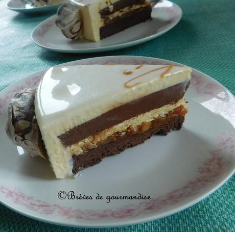 Entremets vanille chocolat et pommes caramélisées