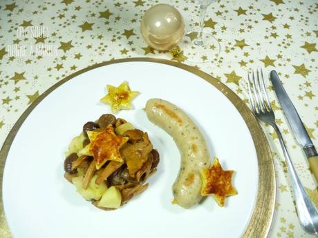 Boudin blanc et sa mêlée de pomme, marrons et girolles