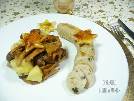 Boudin blanc et sa mêlée de pomme, marrons et girolles