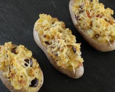 Pommes de terre farcies aux tomates séchées et aux olives noires