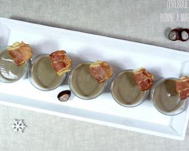 Velouté de champignons et châtaignes, chips de speck