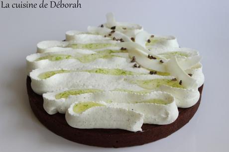 Tarte moelleuse au chocolat noir, crème à la vanille citron