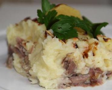 PARMENTIER DE CANARD CONFIT POMMES DE TERRE NAVETS BLONDS AUX NOISETTES