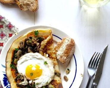 Crêpes à la farine de pois chiche et champignons