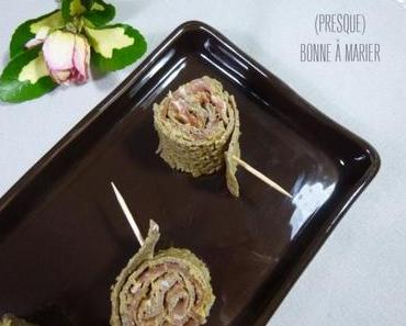 Roulés apéro de sarrasin, tapenade et jambon cru