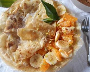 Crêpes aux agrumes, sauce chocolat
