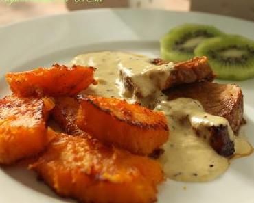 Filet mignon à la crème de kiwis et aux patates douces