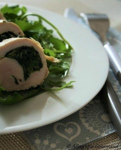 Escalopes de poulet farcies aux épinards-ricotta, sans oeufs, blé (gluten)