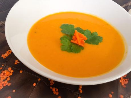 Velouté Carottes-Lentilles Corail Parfumé au Cumin et à la Coriandre.