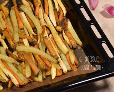 Frites tricolores de pommes de terre, patates douces et panais au four